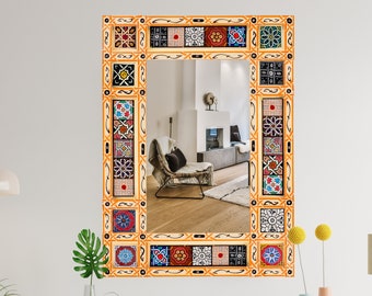 Custom mirror frame, Moroccan mirror frame, Ethnic wall decor, Large mirror, Wooden hand painted frame, Moroccan wall decor