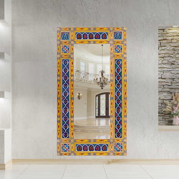 Moroccan bathroom mirror frame, Entryway art deco mirror, Large wooden full length mirror, Ethnic mirror frame, (Glass is not Included)