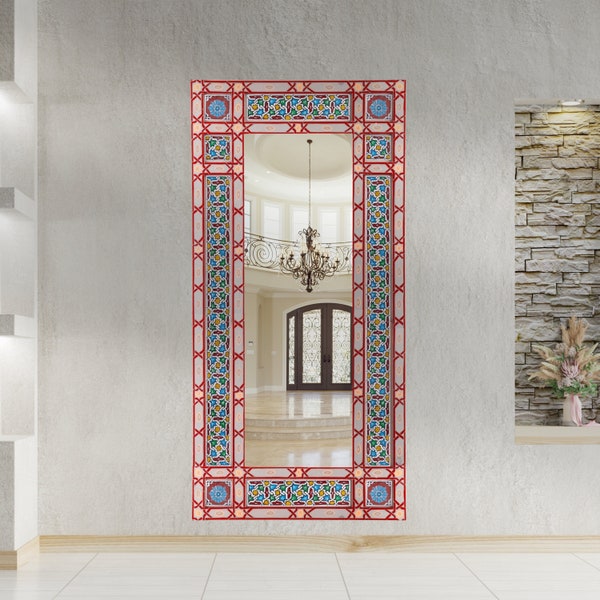 Custom big hanging mirror frame, Personalized Moroccan bathroom mirror frame, Farmhouse standing mirror frame (Glass is not Included)