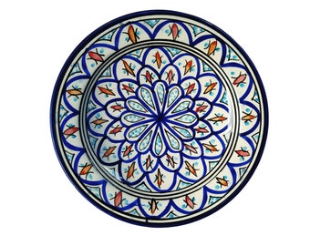 Moroccan ceramic dinner unique plate, Pottery serving dish, Blue Sky ceramic dinnerware, new home gift