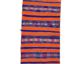 Boucherouite rug, Azilal runner rug, Small rug Boucherouite rug Orange & Blue, Moroccan boujad shag rug, Berber azilal rugs -140x100 cm-