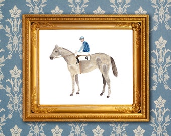 Art print Horse and Jockey Kentucky Derby Decor KY Thoroughbred Watercolor Nursery Equestrian Farmhouse Decor Vintage Vibe Jockey Art Horse