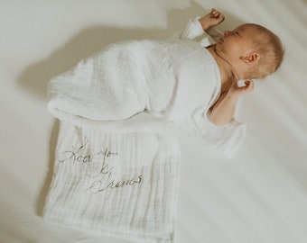 Custom Baby Blanket | Handwritten Love Note | Muslin Swaddle | Family Handwriting | White Recieving Blanket | Baby Nursery | Gauze Blanket