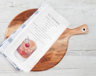 Old Fashioned Recipe Tea Towel: Watercolor Bourbon Art