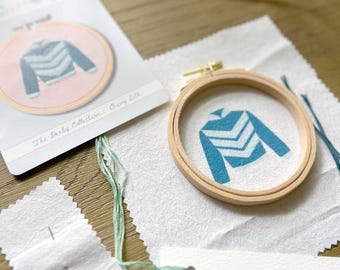 Chevron Jockey Silk Hand Embroidery Kit - Beginner Friendly