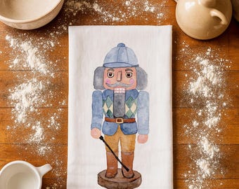 Jockey Nutcracker Christmas Tea Towel | Watercolor Art