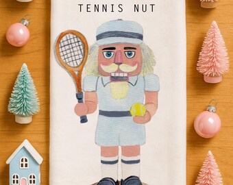 Tennis Nutcracker Christmas Tea Towel | Watercolor Art