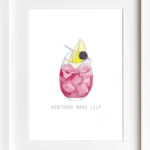 Kentucky Oaks Lily Watercolor Cocktail Print: Bar Art