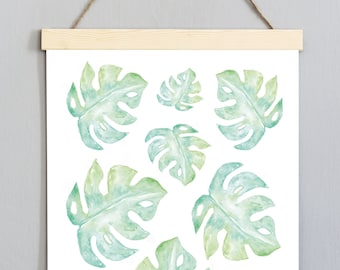 Watercolor Palm Leaf Pattern Art Print | Tropical Baby Room | Nursery Wall Art | Modern Paint Decor | Palm Print | Costal | Beach Vibes