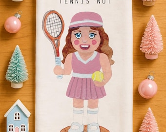 Tennis Nutcracker Christmas Tea Towel | Watercolor Art