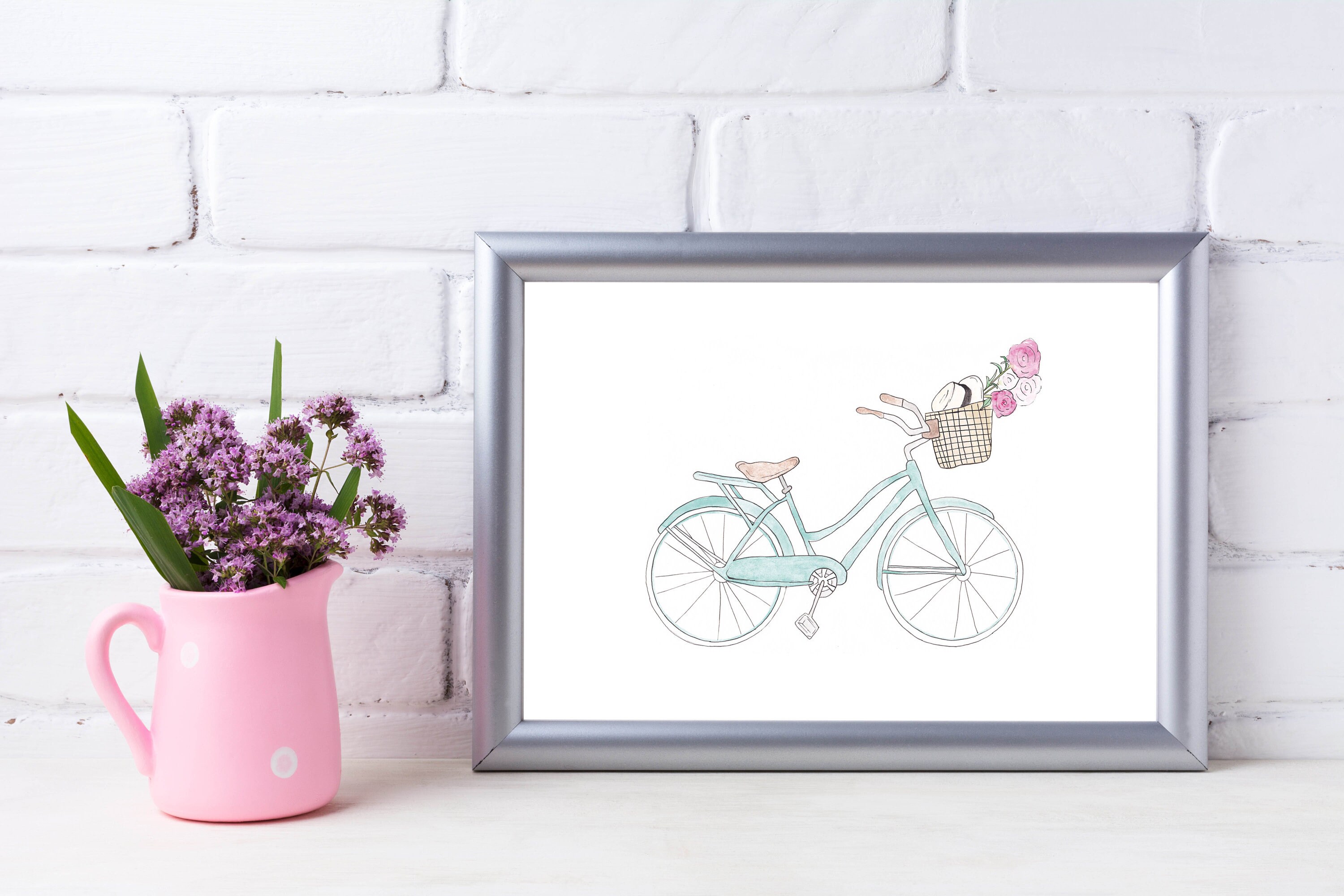 Watercolor Bike Bike Lover Wall Art Floral Girl Room | Etsy