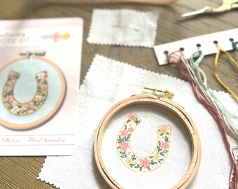 Floral Horseshoe Hand Embroidery Kit - Beginner Friendly