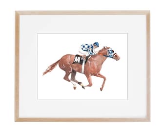 Watercolor Horse Racing Art Print: Secretariat Kentucky Derby Triple Crown Winner