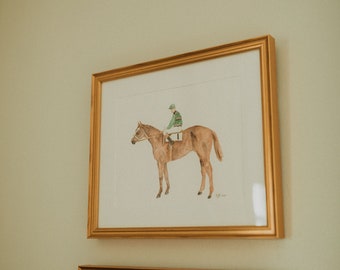 Vintage Jockey Art Print Riding Horse Horse Portrait Kentucky Derby Decor KY Thoroughbred Watercolor Nursery Equestrian Gallery Wall Art