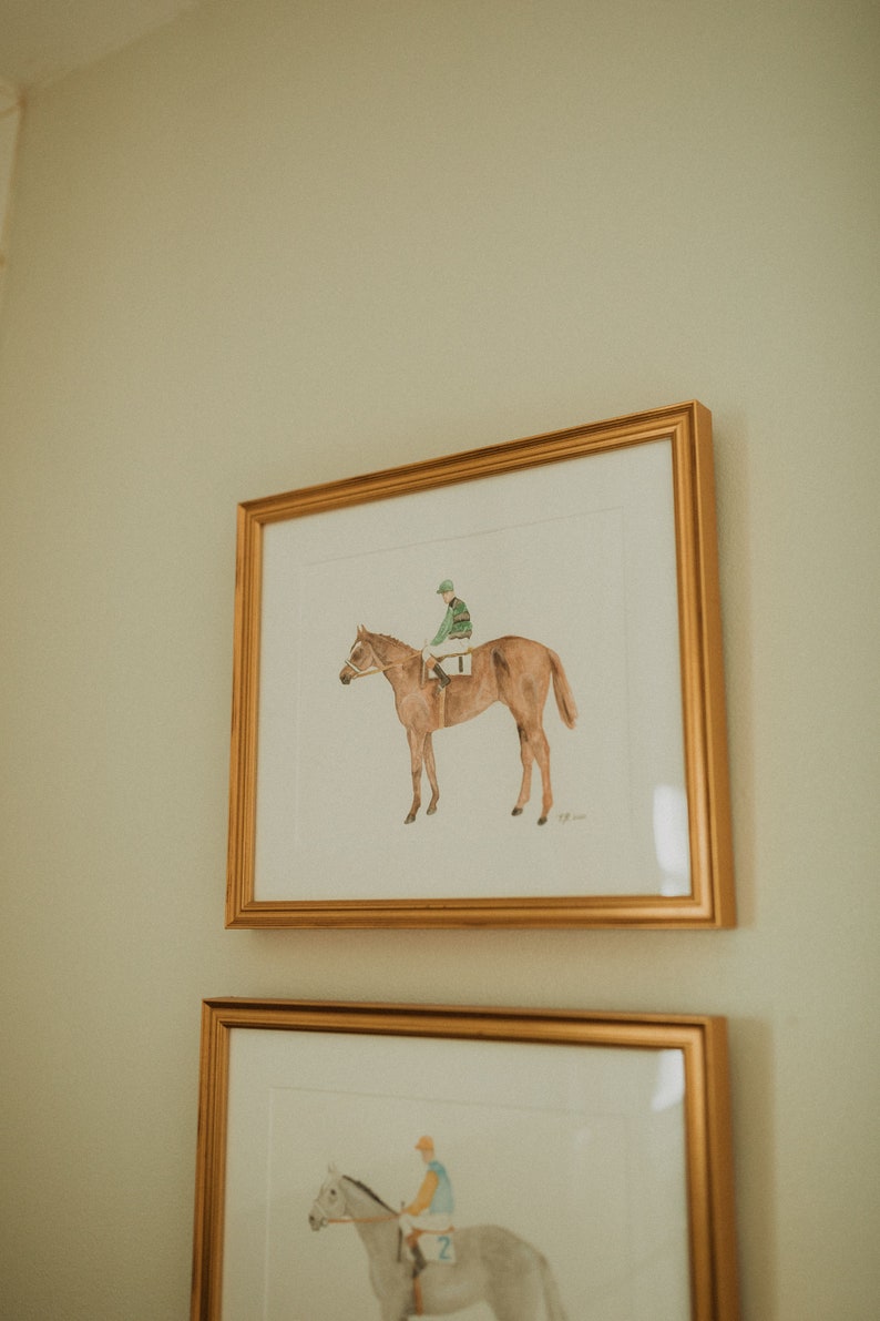 Vintage Horse Art Print: Kentucky Derby Equestrian Watercolor (Brown)
