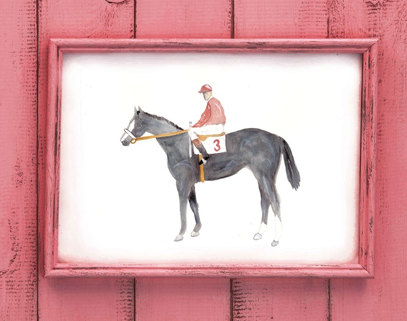 Vintage Horse Art Print: Kentucky Derby Equestrian Watercolor (Black)