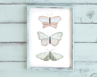 Butterfly Watercolor Art Print: Vintage Nursery Wall Decor