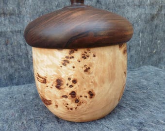 Acorn Box, Wooden Box With acorn cap Lid in walnut. Base in mappa burl or cottonwood Craft Box, Keepsake etc Hand turned