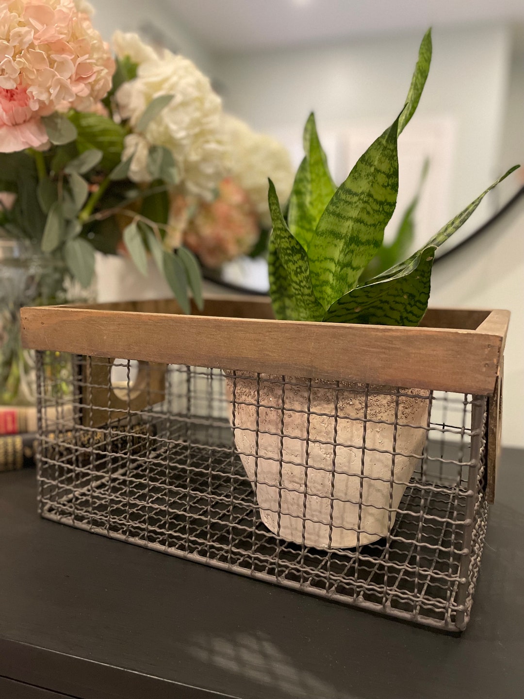 Rustic Wire and Wood-framed Basket - Etsy