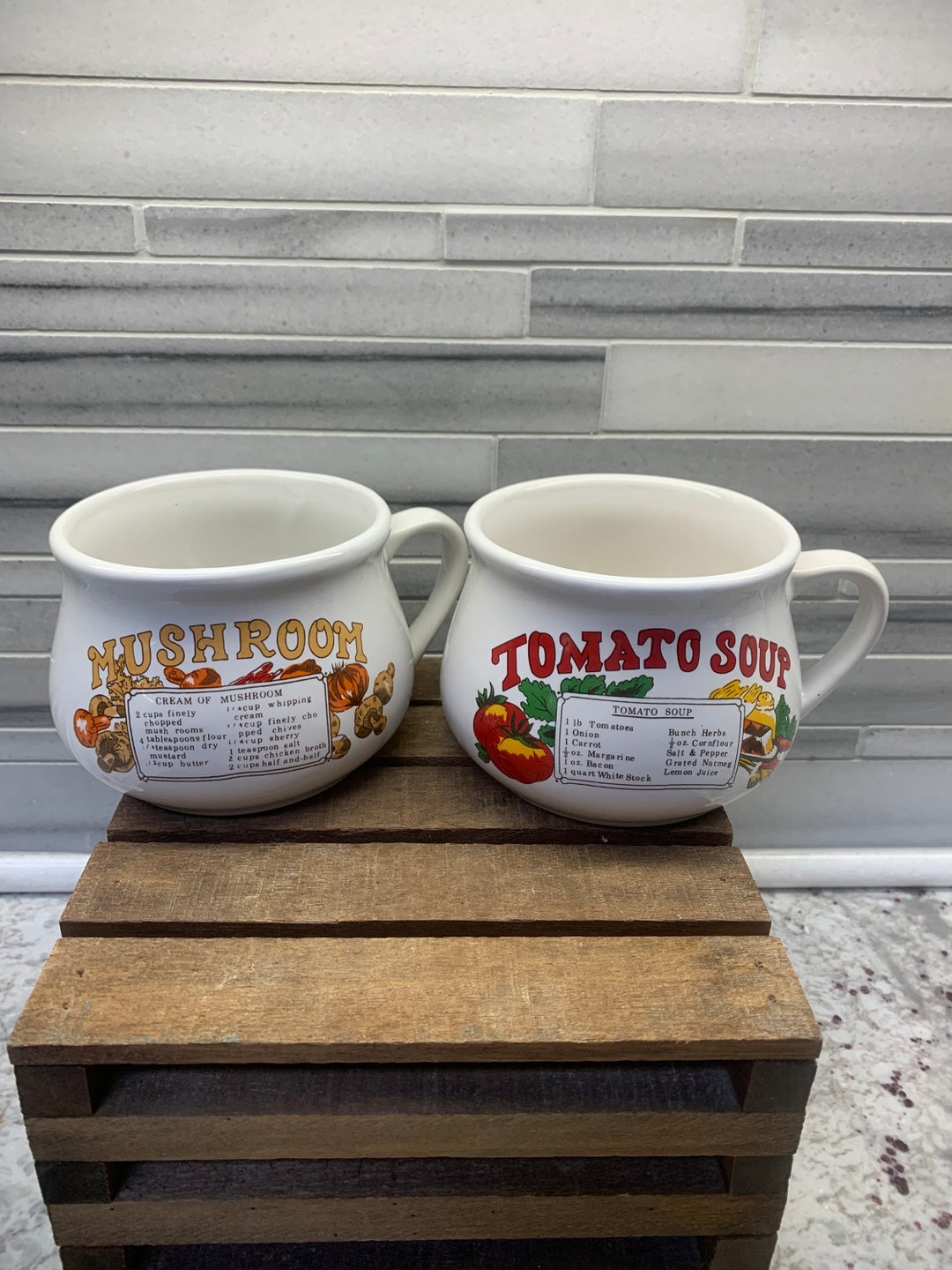 Set of Two Vintage Soup Bowls Tomato Soup and Mushroom Recipe Soup ...