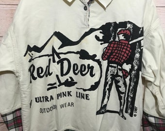 1987 Red Deer Wilderness Plaid Mens Shirt XL