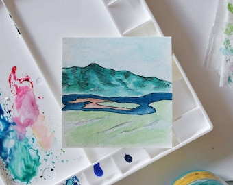 Oregon Art Minimalist Illustration - Columbia River Gorge - Original Watercolor