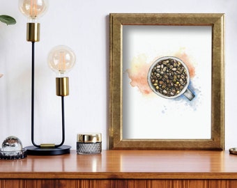 Coffee Watercolor Print - Coffee Wall Art - Coffee Beans - Coffee Lover Gift