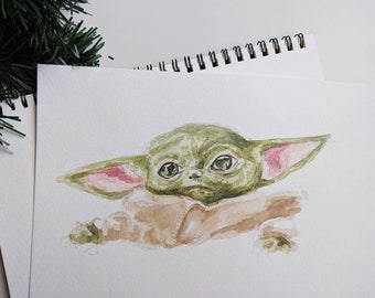 Baby Alien - The Child - Watercolor Illustration