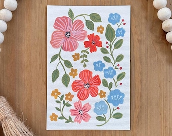 4"x6" inch Gouache Original Painting - Mini Art Paintings - Floral Art