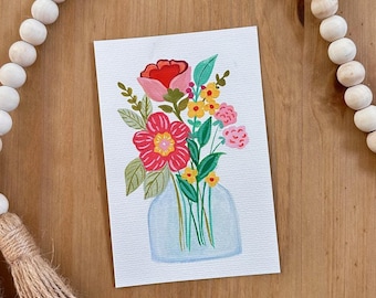 4"x6" inch Gouache Original Painting - Mini Art Paintings - Floral Art