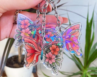 Holographic  Butterfly Keychain - Silver Keychain - Boho Butterfly - Gift Ideas