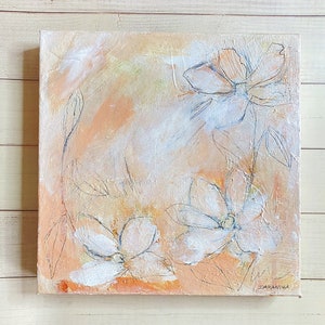 Abstract Floral Acrylic Painting – ‘Sandstone’ Small 10x10 Canvas Wall Art for Home Decor