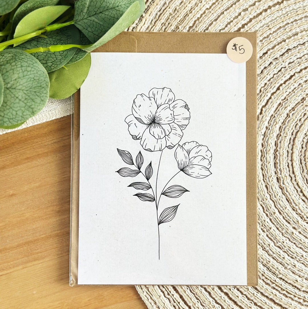 Floral Greeting Card: Hand-illustrated Blank Card With Envelope - Etsy