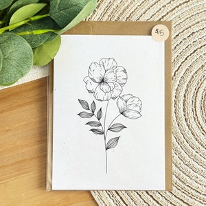 Cartão Floral Simples e Bonito - Cartão de Saudação Impresso - Cartão Dobrado 5"x7" com Envelope