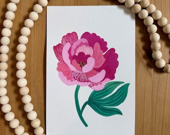 6"x9" inch Gouache Original Painting - Floral Art Paintings - Colorful Flower