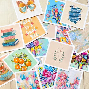 NUEVOS DISEÑOS - Lindas mini impresiones de 4x4 - Más de 60 diseños diferentes para elegir - Láminas/tarjetas artísticas - Ideas para regalos - Decoración del hogar - Pinturas