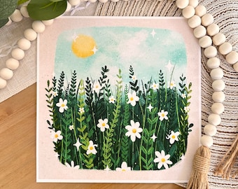 Dreamy Fields - Fine Art Print - 8.5"x8.5 inches - Original Artwork - Floral Landscape Illustrations
