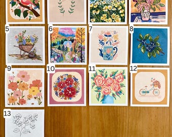 NEW DESIGNS - Cute 4x4 Mini Prints - Different Designs to Choose From- Art Prints/Cards - Gift Ideas - Home Décor - Paintings - Part 2