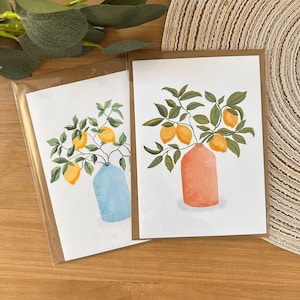 Limones - Interior en blanco - Tarjeta de felicitación impresa - Tarjeta plegada de 5" x 7" con sobre
