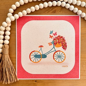 Lets Go For A Ride - Fine Art Print - 8.5&quot;x8.5 inches - Original Artwork - Floral Illustrations