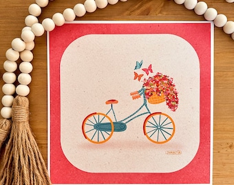 Lets Go For A Ride - Fine Art Print - 8.5"x8.5 inches - Original Artwork - Floral Illustrations