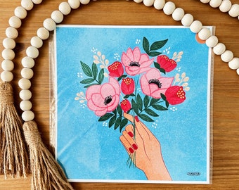 Flowers For You - Fine Art Print - 8.5"x8.5 inches - Original Artwork - Floral Illustrations