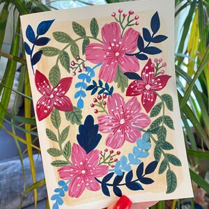 Fleurs sauvages - peinture originale carte de voeux - carte pliée 5 x 7 po avec enveloppe