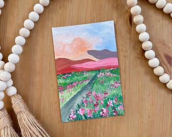 4"x6" inch Gouache Original Painting - Mini Art Paintings - Colorful Landscapes - Flower Fields