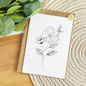 Carte florale assez simple - Carte de voeux imprimée - Carte pliée de 5 x 7 po. avec enveloppe