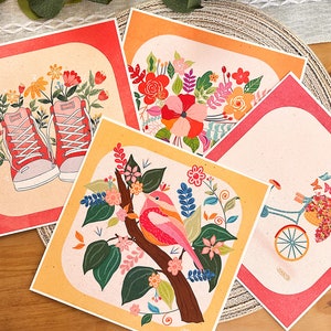 Little Birdie - Fine Art Print - 8.5&quot;x8.5 inches - Original Artwork - Floral Illustrations