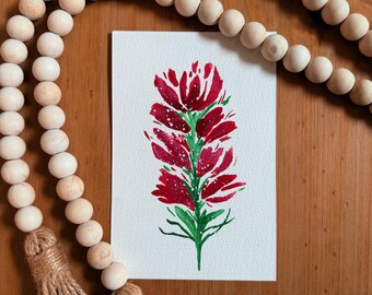 4"x6" inch Gouache Original Painting - Mini Art Paintings - Colorful Red Flower