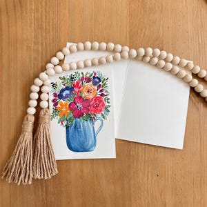 Pot de fleurs - peinture originale carte de voeux - carte pliée 5 x 7 po avec enveloppe