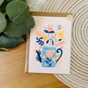 Regadera - Interior en blanco - Tarjeta de felicitación impresa - Tarjeta plegada de 5" x 7" con sobre