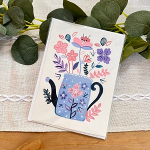 Blumen Gießkanne - Originale Grußkarte - 13x18cm Klappkarte mit Umschlag